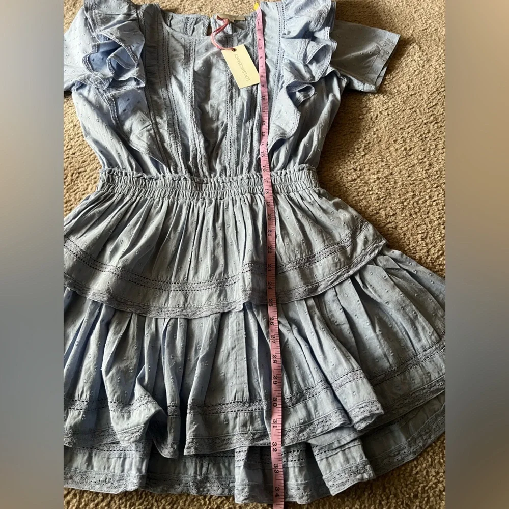 Love Shack Fancy Natasha Dress in Heather Blue Sz M NWT Ruffle Tiered